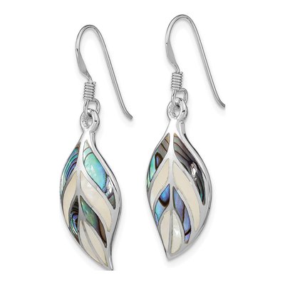 Sterling Silver Mother of Pearl Leaf Dangle Earrings – view 3
