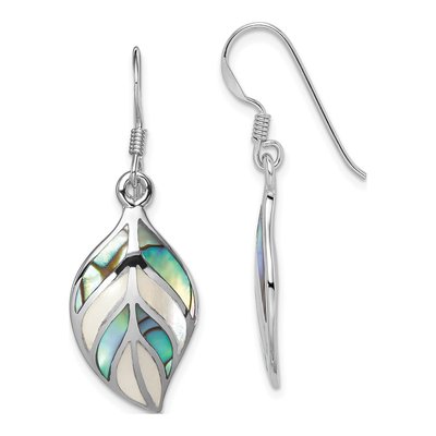 Sterling Silver Mother of Pearl Leaf Dangle Earrings