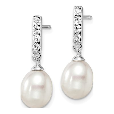 Sterling Silver Freshwater Cultured Pearl & CZ Dangle Earrings – view 3