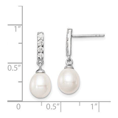 Sterling Silver Freshwater Cultured Pearl & CZ Dangle Earrings – view 5