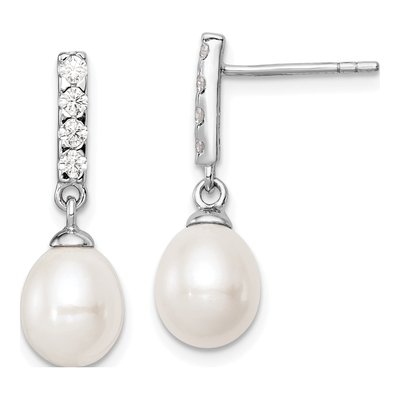 Sterling Silver Freshwater Cultured Pearl & CZ Dangle Earrings