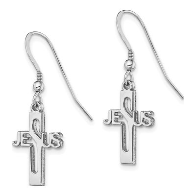 Sterling Silver Jesus Cross Dangle Earrings – view 3