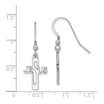 Sterling Silver Jesus Cross Dangle Earrings – view 5