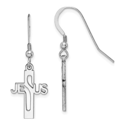Sterling Silver Jesus Cross Dangle Earrings