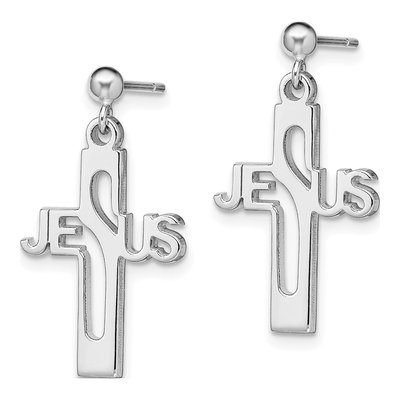 Sterling Silver Jesus Cross Dangle Earrings – view 3