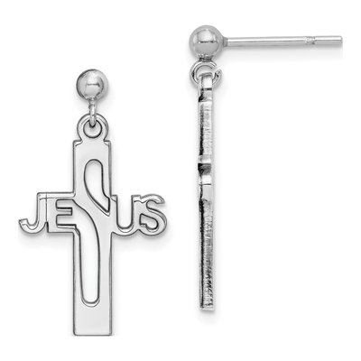 Sterling Silver Jesus Cross Dangle Earrings