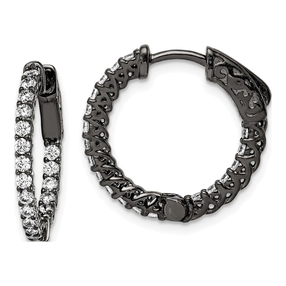 Sterling Silver 19mm CZ Inside-Out Hoop Earrings