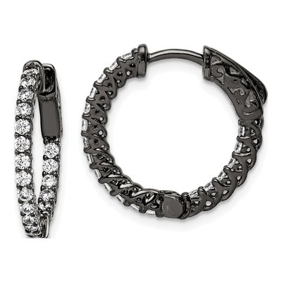 Sterling Silver 19mm CZ Inside-Out Hoop Earrings