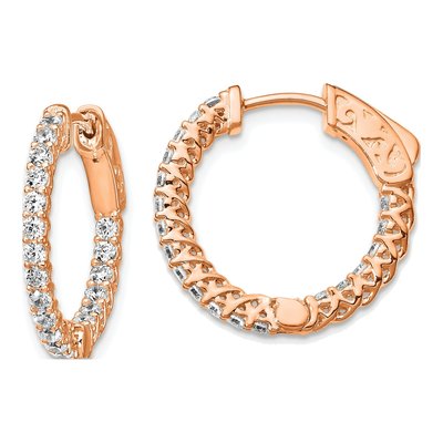 Rose Gold-Plated Sterling Silver 19mm CZ Inside-Out Hoop Earrings