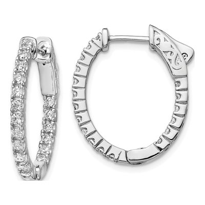 Sterling Silver 23mm CZ Inside-Out Oval Hoop Earrings