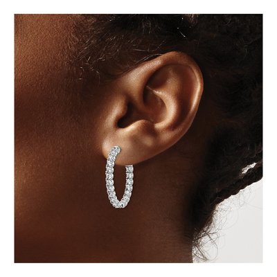 Sterling Silver 27mm CZ Inside-Out Oval Hoop Earrings – view 4