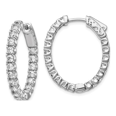 Sterling Silver 27mm CZ Inside-Out Oval Hoop Earrings
