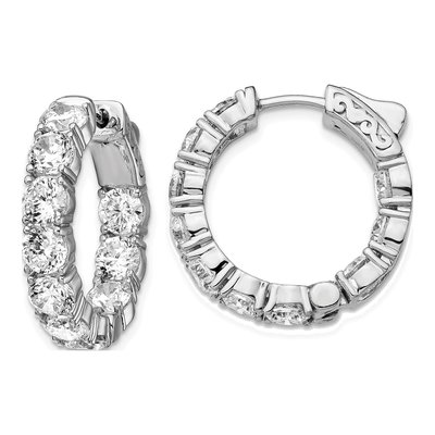 Sterling Silver 23mm CZ In-Out Hoop Earrings