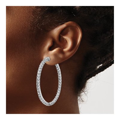 Sterling Silver 44mm CZ Inside-Out Hoop Earrings – view 4