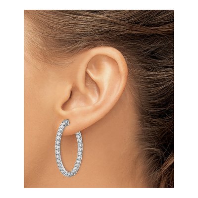 Sterling Silver 34mm CZ Inside-Out Hoop Earrings – view 4