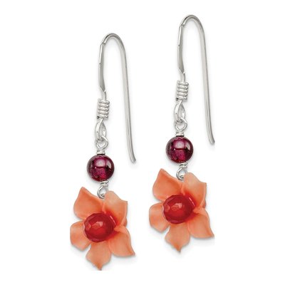 Sterling Silver Garnet Carnelian Flower Dangle Earrings – view 3