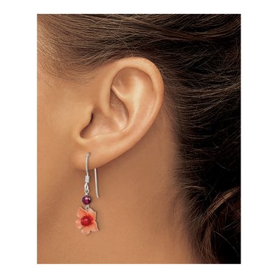 Sterling Silver Garnet Carnelian Flower Dangle Earrings – view 4