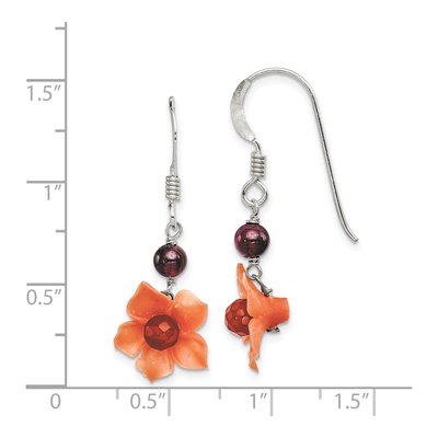 Sterling Silver Garnet Carnelian Flower Dangle Earrings – view 5