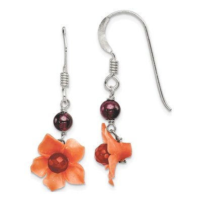 Sterling Silver Garnet Carnelian Flower Dangle Earrings