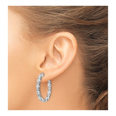 Sterling Silver 30mm CZ Inside-Out Hoop Earrings – view 4