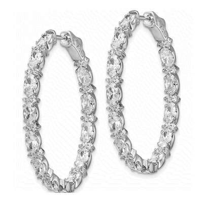 Sterling Silver 38mm CZ Inside-Out Oval Hoop Earrings – view 3
