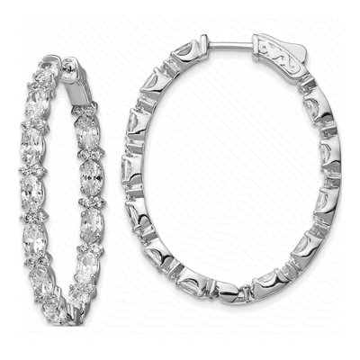 Sterling Silver 38mm CZ Inside-Out Oval Hoop Earrings