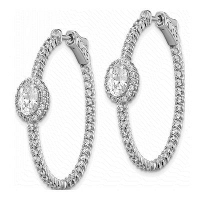 Sterling Silver 36mm CZ Inside-Out Oval Hoop Earrings – view 3