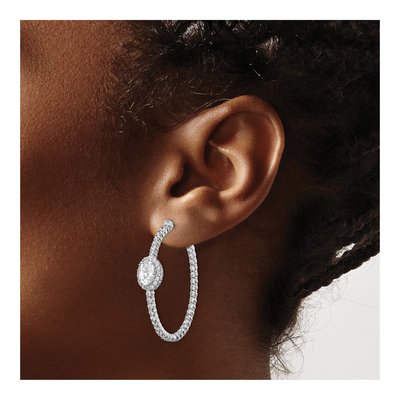 Sterling Silver 36mm CZ Inside-Out Oval Hoop Earrings – view 4