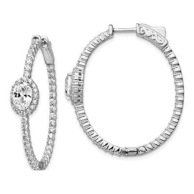 Sterling Silver 36mm CZ Inside-Out Oval Hoop Earrings