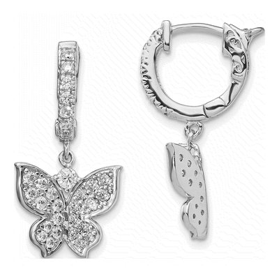 Sterling Silver CZ Butterfly Dangle Earrings