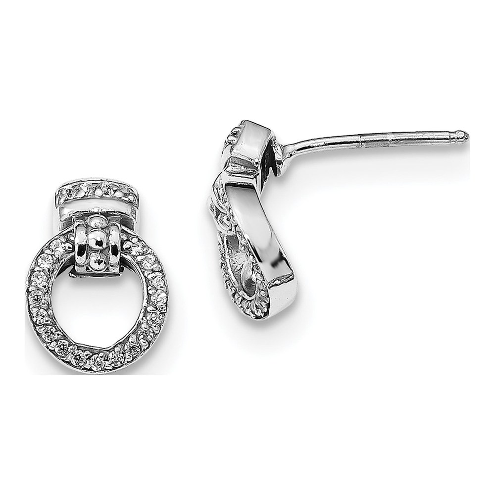 Sterling Silver CZ Textured Circle Stud Earrings