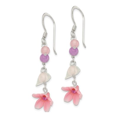 Sterling Silver Swiss Blue Topaz & Amethyst Flower Dangle Earrings – view 3