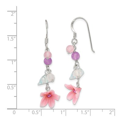 Sterling Silver Swiss Blue Topaz & Amethyst Flower Dangle Earrings – view 5