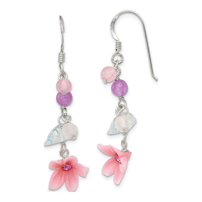 Sterling Silver Swiss Blue Topaz & Amethyst Flower Dangle Earrings