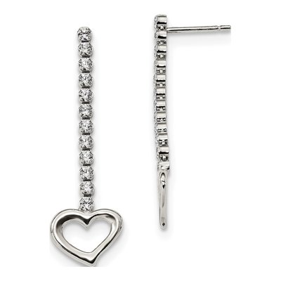 Sterling Silver CZ Heart Dangle Earrings