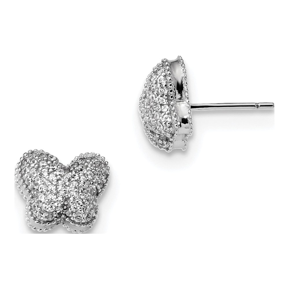 Sterling Silver Round CZ Butterfly Stud Earrings