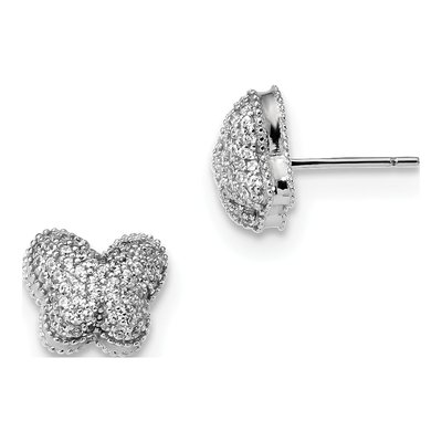 Sterling Silver Round CZ Butterfly Stud Earrings