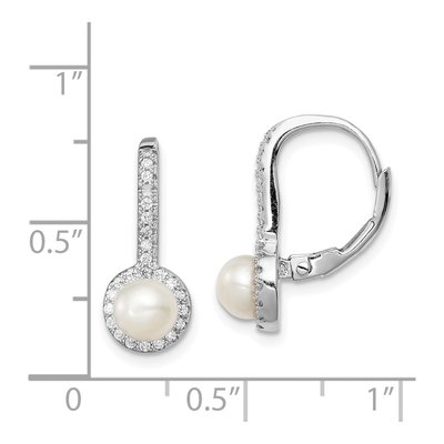 Sterling Silver Freshwater Cultured Pearl & CZ Halo Leverback Earrings – view 5