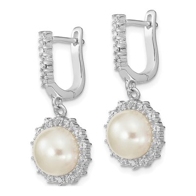 Sterling Silver Cultured Pearl & CZ Dangle Earrings – view 3