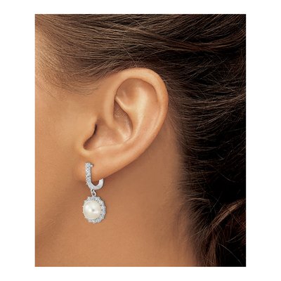 Sterling Silver Cultured Pearl & CZ Dangle Earrings – view 4
