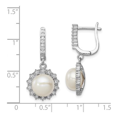 Sterling Silver Cultured Pearl & CZ Dangle Earrings – view 5
