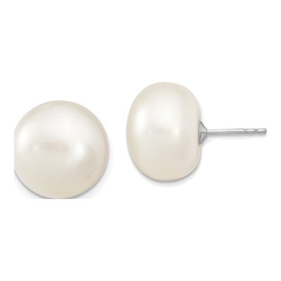 Sterling Silver Freshwater Cultured Pearl Button Stud Earrings