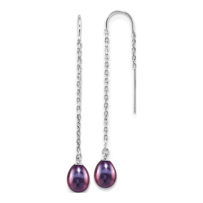 Sterling Silver Black Freshwater Cultured Pearl Threader Earrings