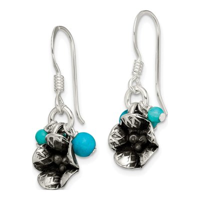 Sterling Silver Howlite Magnesite Flower Dangle Earrings – view 3