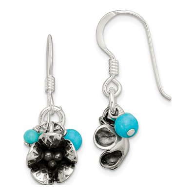 Sterling Silver Howlite Magnesite Flower Dangle Earrings