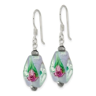 Sterling Silver Hematite Glass Dangle Earrings – view 3