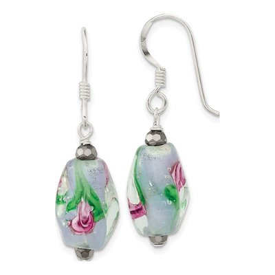 Sterling Silver Hematite Glass Dangle Earrings