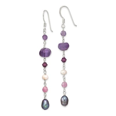 Sterling Silver Amethyst & Pearl Dangle Earrings – view 3
