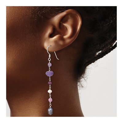 Sterling Silver Amethyst & Pearl Dangle Earrings – view 4