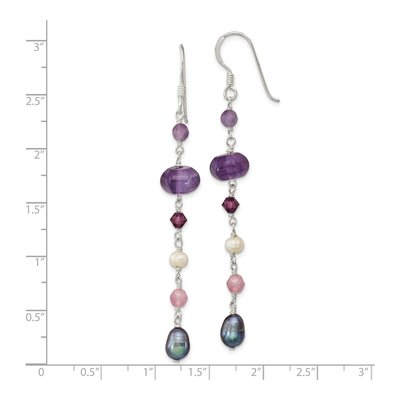 Sterling Silver Amethyst & Pearl Dangle Earrings – view 5